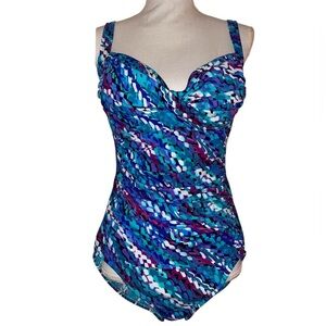 CROFT & BARROW One Piece Lined Swimsuit Blue Magenta and Purple in SIZE 16